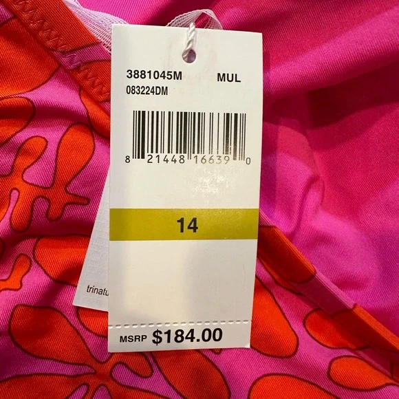 NWT! Trina Turk Trellis Plunge One Piece Swimsuit Bathing Suit Size 14 🌺🌴☀️ - Picture 12 of 12
